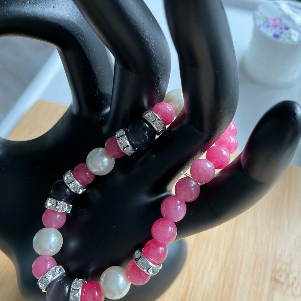 Pink Jade and Pearl Bracelet